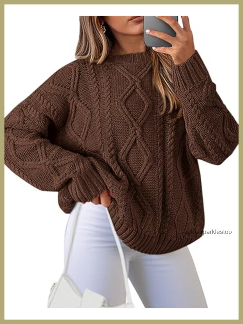 Women's Chunky Cable Knit Long Sleeve Crew Neck Pullover Sweater